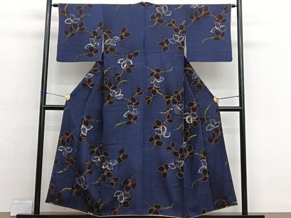 平和屋着物■上質な小紋　枝花文　たたき染め　正絹　逸品　BAAX2516hv