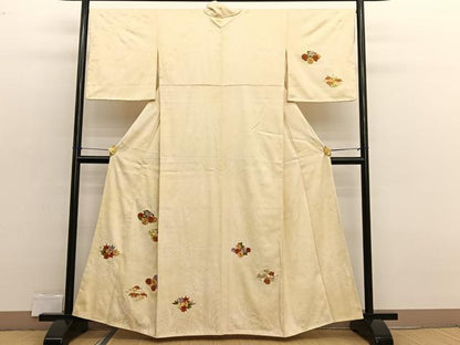 平和屋着物■訪問着　総刺繍　駒刺繍　草花文　暈し染め　正絹　逸品　BAAX2518hv