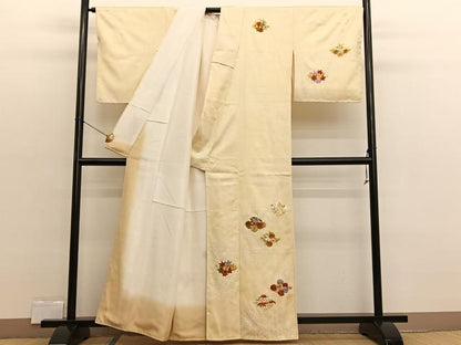 平和屋着物■訪問着　総刺繍　駒刺繍　草花文　暈し染め　正絹　逸品　BAAX2518hv