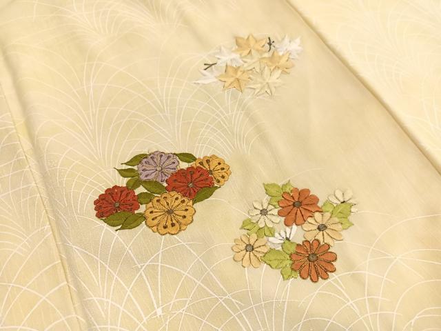平和屋着物■訪問着　総刺繍　駒刺繍　草花文　暈し染め　正絹　逸品　BAAX2518hv