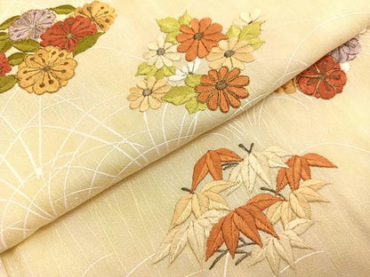 平和屋着物■訪問着　総刺繍　駒刺繍　草花文　暈し染め　正絹　逸品　BAAX2518hv
