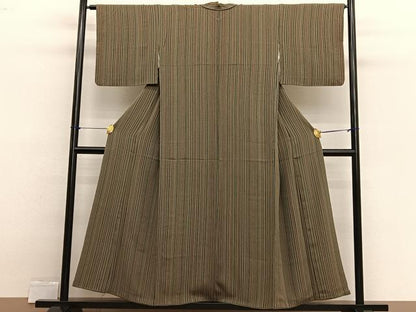 平和屋着物■上質な小紋　縞　鬼しぼ縮緬　正絹　逸品　BAAX2527hv