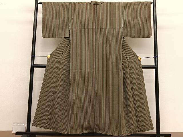 平和屋着物■上質な小紋　縞　鬼しぼ縮緬　正絹　逸品　BAAX2527hv