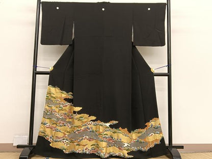 平和屋着物■豪華黒留袖　駒刺繍　浜松文　金彩　正絹　逸品　BAAX2530hv