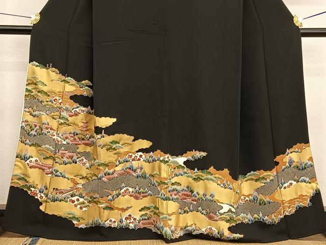平和屋着物■豪華黒留袖　駒刺繍　浜松文　金彩　正絹　逸品　BAAX2530hv