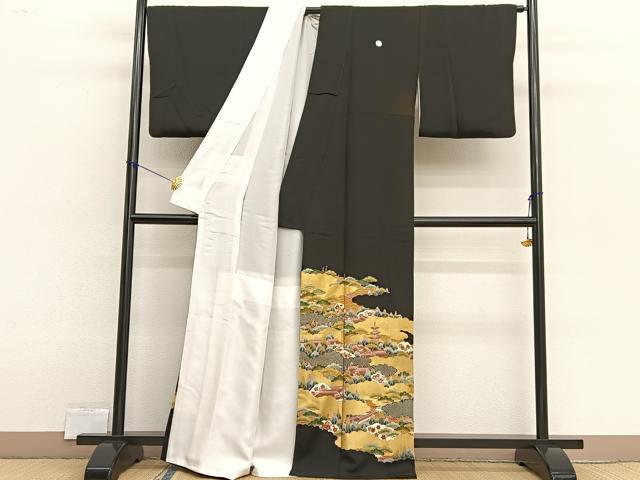 平和屋着物■豪華黒留袖　駒刺繍　浜松文　金彩　正絹　逸品　BAAX2530hv