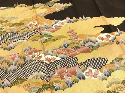 平和屋着物■豪華黒留袖　駒刺繍　浜松文　金彩　正絹　逸品　BAAX2530hv