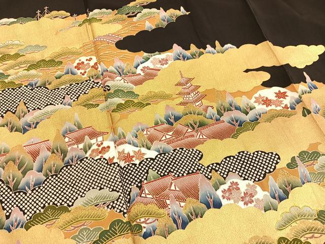 平和屋着物■豪華黒留袖　駒刺繍　浜松文　金彩　正絹　逸品　BAAX2530hv