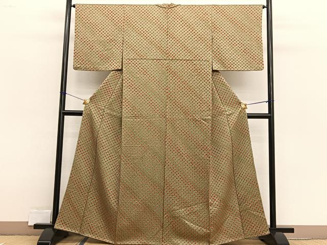 平和屋着物■上質な小紋　総絞り　菱文様　正絹　逸品　BAAX2532hv