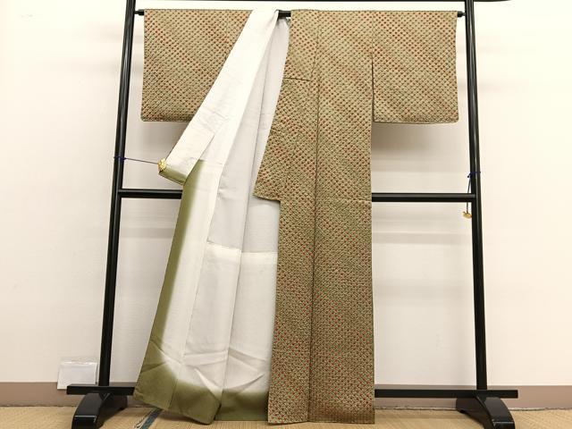 平和屋着物■上質な小紋　総絞り　菱文様　正絹　逸品　BAAX2532hv