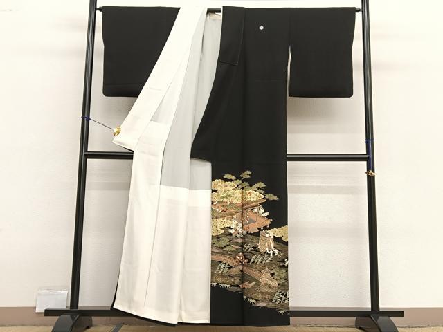 平和屋着物■豪華黒留袖　駒刺繍　浜松風景文　金彩　正絹　逸品　BAAX2538hv