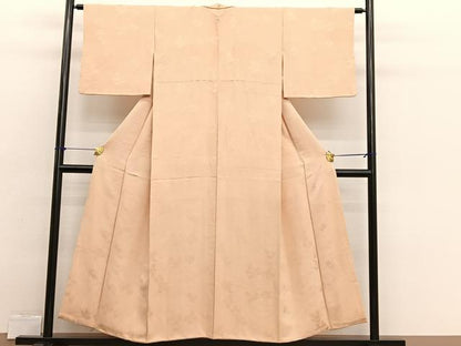 平和屋着物■上質な色無地　草葉地紋　杏色　正絹　逸品　BAAX2544hv