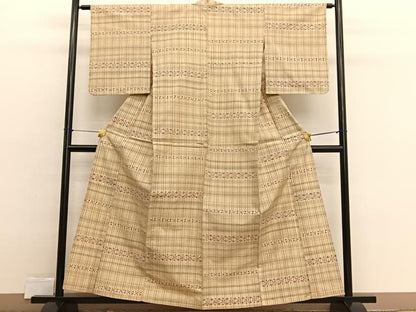 平和屋着物▽上質な紬　単衣　横段文　正絹　逸品　BAAX2549hv