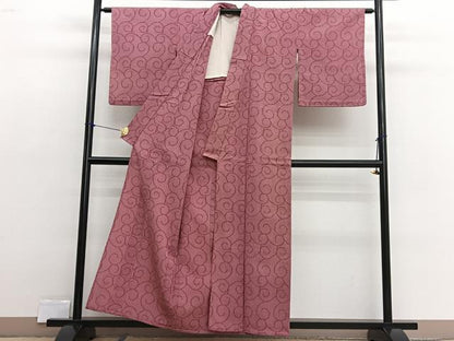 平和屋着物▽上質なお召　単衣　唐草文　正絹　逸品　BAAX2550hv