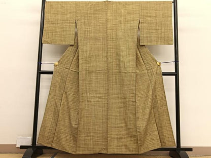 平和屋着物▽上質な紬　単衣　格子柄　正絹　逸品　BAAX2551hv