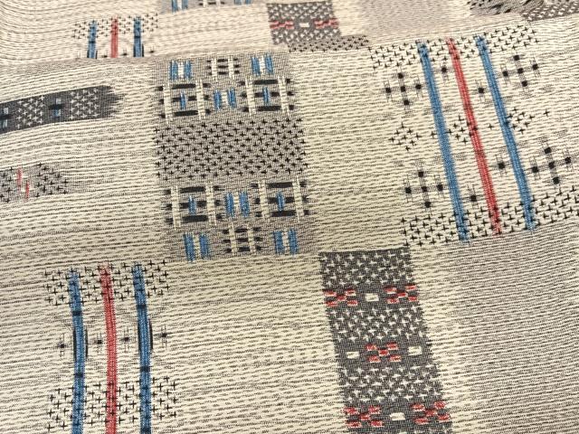 平和屋着物▽上質な紬　単衣　幾何学文様　正絹　逸品　BAAX2553hv