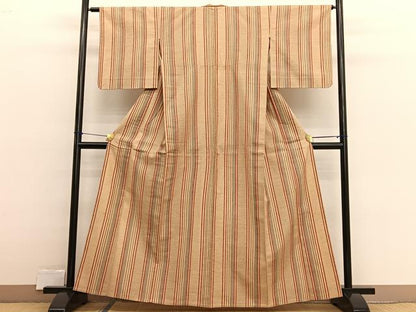 平和屋着物▽上質な紬　単衣　間道　正絹　逸品　BAAX2554hv