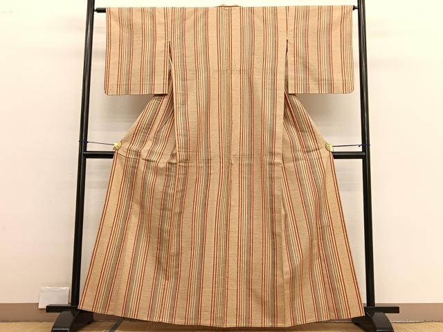 平和屋着物▽上質な紬　単衣　間道　正絹　逸品　BAAX2554hv
