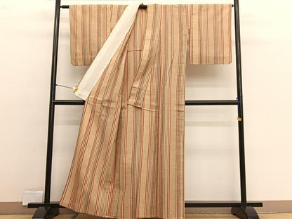平和屋着物▽上質な紬　単衣　間道　正絹　逸品　BAAX2554hv