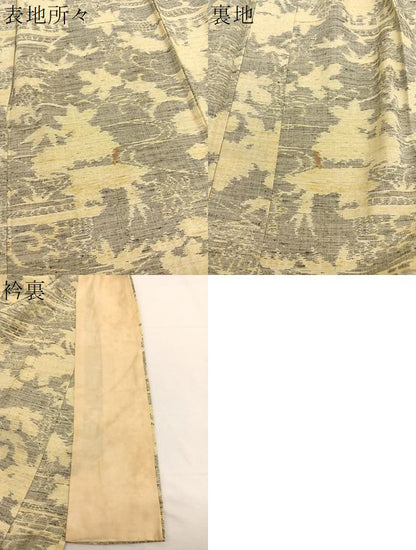 平和屋着物▽上質な紬　単衣　風景文　正絹　逸品　BAAX2555hv