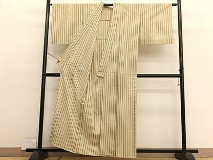平和屋着物▽上質な紬　単衣　縞　正絹　逸品　BAAX2558hv