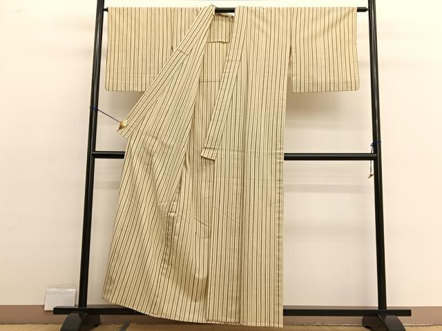 平和屋着物▽上質な紬　単衣　縞　正絹　逸品　BAAX2558hv