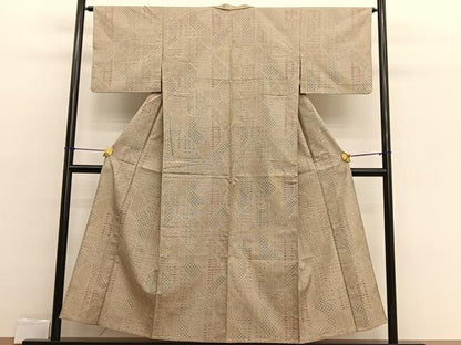 平和屋着物▽本場大島紬　単衣　檜垣文様　正絹　逸品　BAAX2559hv