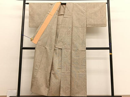 平和屋着物▽本場大島紬　単衣　檜垣文様　正絹　逸品　BAAX2559hv
