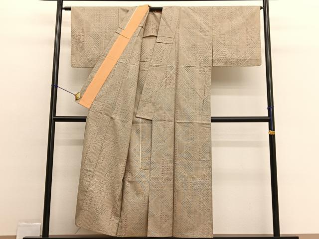 平和屋着物▽本場大島紬　単衣　檜垣文様　正絹　逸品　BAAX2559hv