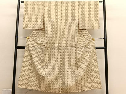 平和屋着物▽上質なお召　単衣　幾何学間道　正絹　逸品　BAAX2563hv