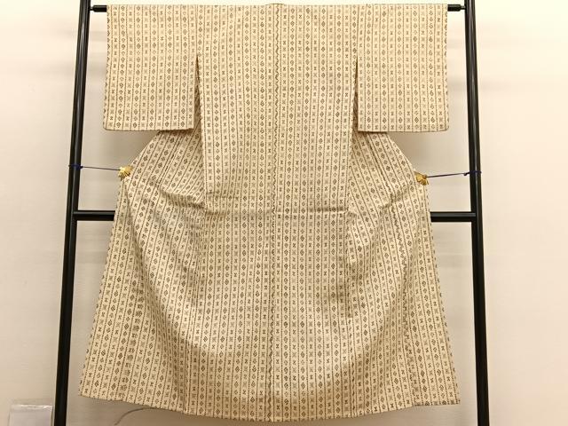 平和屋着物▽上質なお召　単衣　幾何学間道　正絹　逸品　BAAX2563hv