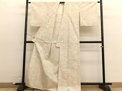 平和屋着物▽上質な紬 　単衣　流水花文　正絹　逸品　未使用　BAAX2565hv