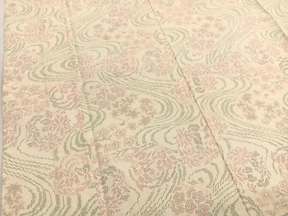 平和屋着物▽上質な紬 　単衣　流水花文　正絹　逸品　未使用　BAAX2565hv