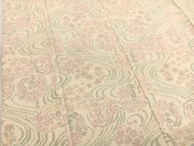 平和屋着物▽上質な紬 　単衣　流水花文　正絹　逸品　未使用　BAAX2565hv