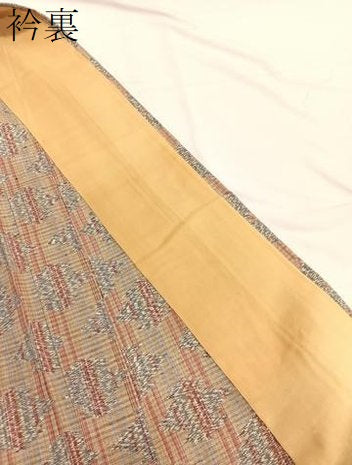 平和屋着物▽上質な紬　単衣　松皮菱　正絹　逸品　BAAX2568hv