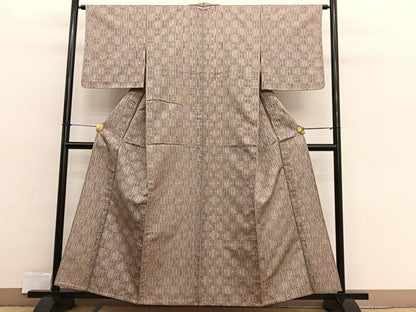 平和屋着物▽上質な紬　単衣　松皮菱　正絹　逸品　BAAX2568hv