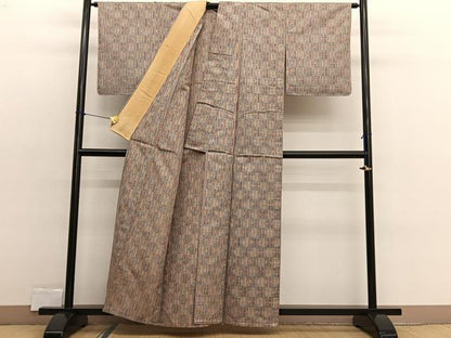 平和屋着物▽上質な紬　単衣　松皮菱　正絹　逸品　BAAX2568hv