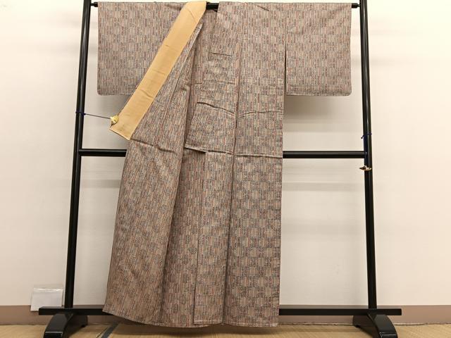 平和屋着物▽上質な紬　単衣　松皮菱　正絹　逸品　BAAX2568hv