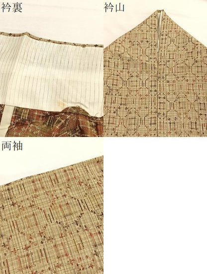 平和屋着物▽上質な紬　単衣　蜀江文様　正絹　逸品　BAAX2569hv