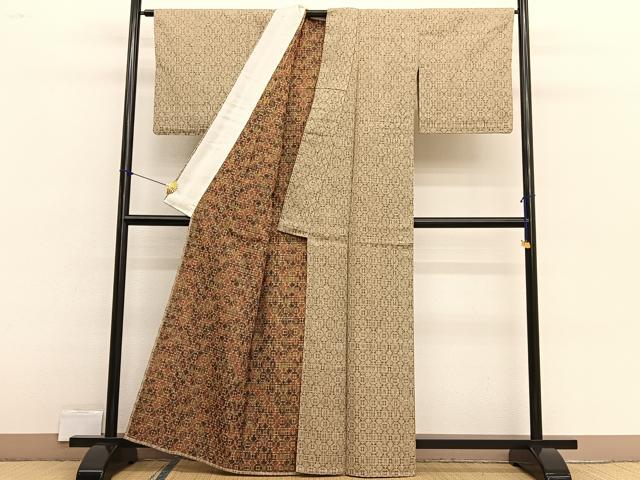 平和屋着物▽上質な紬　単衣　蜀江文様　正絹　逸品　BAAX2569hv