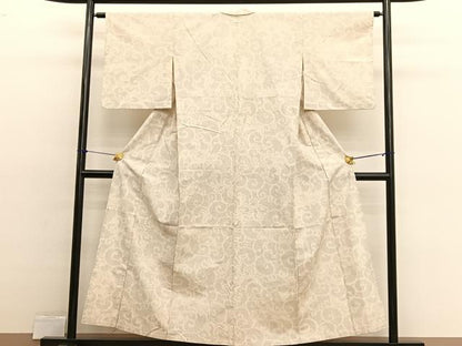 平和屋着物▽上質な紬　単衣　唐草文　正絹　逸品　BAAX2566hv