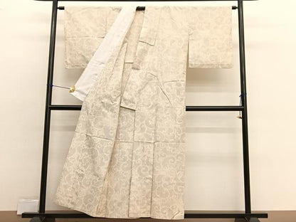 平和屋着物▽上質な紬　単衣　唐草文　正絹　逸品　BAAX2566hv
