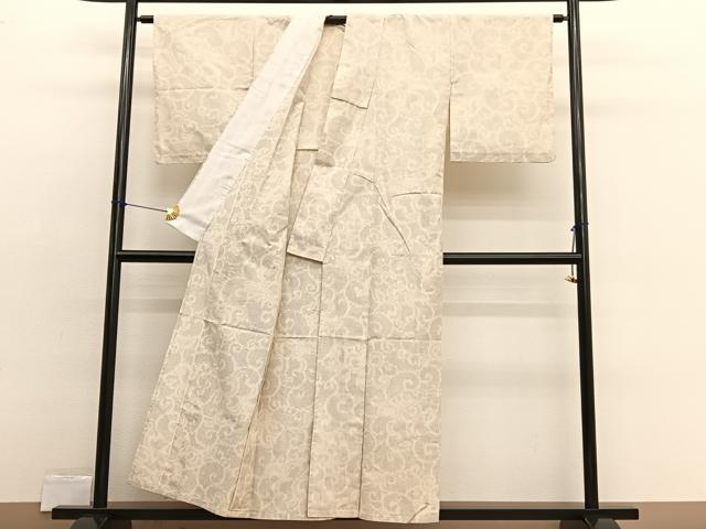 平和屋着物▽上質な紬　単衣　唐草文　正絹　逸品　BAAX2566hv