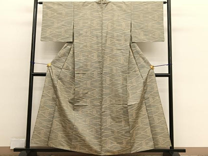 平和屋着物▽本場大島紬　単衣　菱文様　正絹　逸品　BAAX2567hv