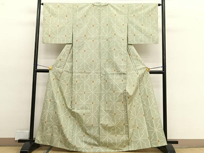 平和屋着物▽上質な紬　単衣　松皮菱　正絹　逸品　BAAX2574hv