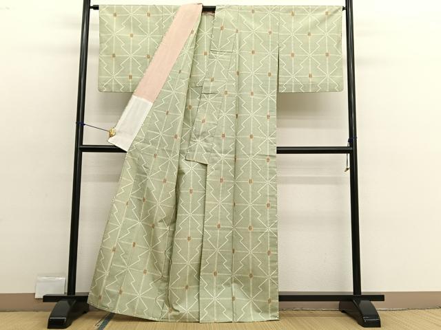 平和屋着物▽上質な紬　単衣　松皮菱　正絹　逸品　BAAX2574hv