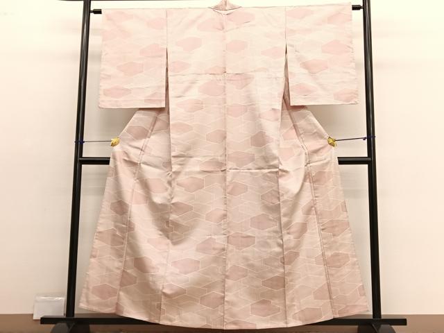 平和屋着物▽上質な紬　単衣　幾何学文様　正絹　逸品　BAAX2575hv