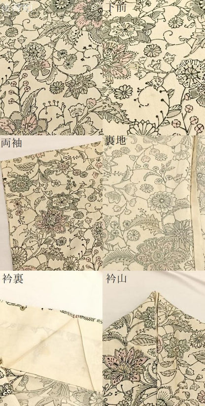 平和屋着物▽上質な小紋　単衣　更紗花文　正絹　逸品　BAAX2578hv