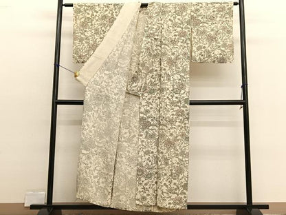 平和屋着物▽上質な小紋　単衣　更紗花文　正絹　逸品　BAAX2578hv