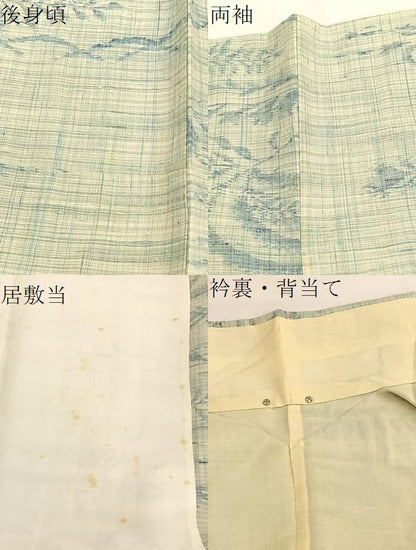 平和屋着物▽上質な紬　単衣　草葉文　正絹　逸品　BAAX2579hv